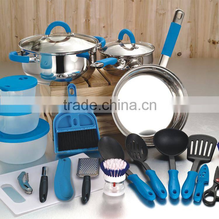 Fashionable 23pcs kitchen set induction cookware stainless steel with saucepan, frypan, and pan set italian