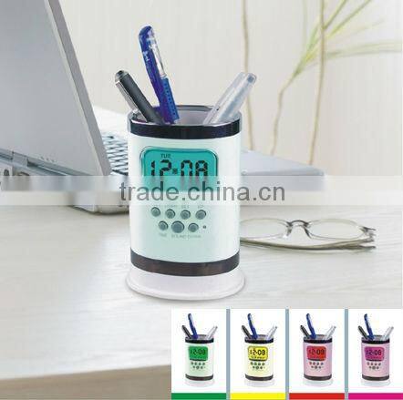 nature sound 7 colors led light digital alarm clock with pen holder,office gift