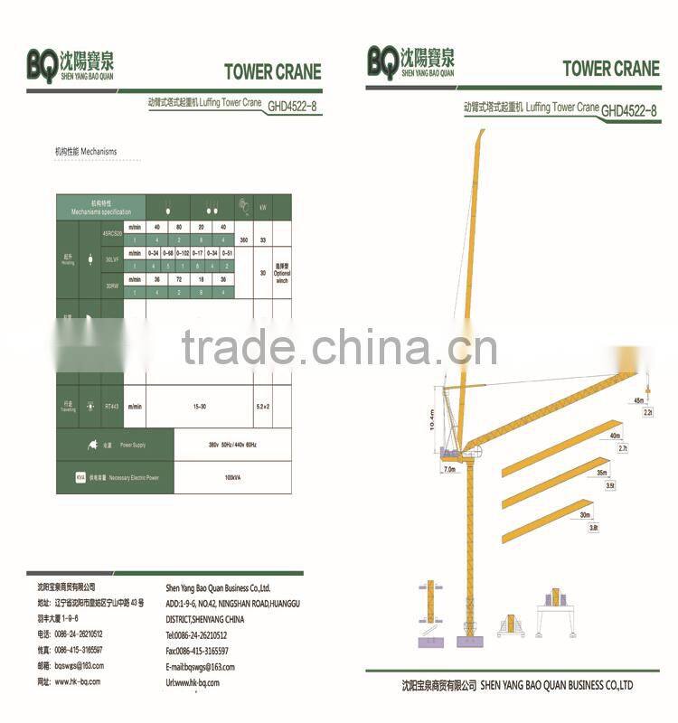 Luffing Tower Crane(GHD4522-8) for Sale