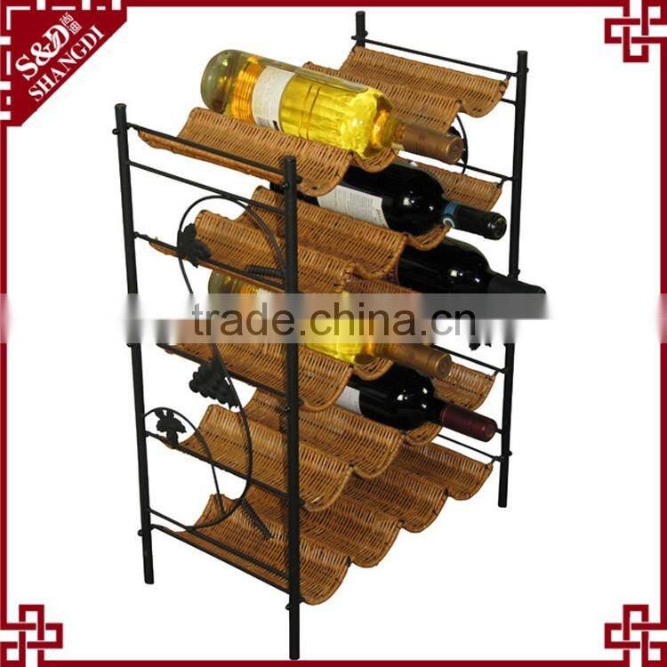 Latest 5 levels design metal & wicker craft display used wine rack