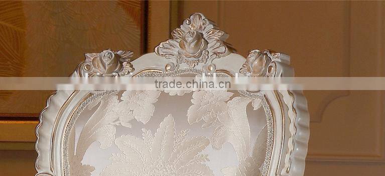 French style solid wood flower hand carving antique finished whith color fabric dining side chair