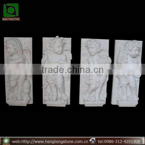 Hand Carved White Marble Boy Relief Sculpture