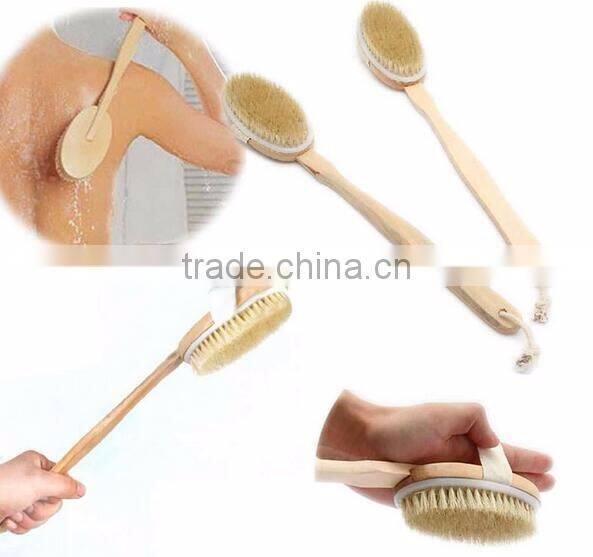 cy298 Removable Body Brush Natural Boar Bristles Long BeechwoodHandle Bath Shower Brushes Great Back Scrubber Dry Skin Brush