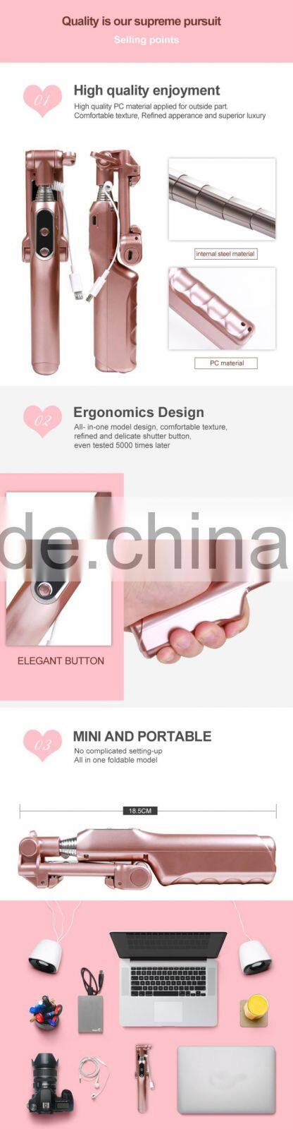 2016 RGKNSE rk-mini 4 all in one pen size foldable night using sync flash beauty wired selfie stick with led flash