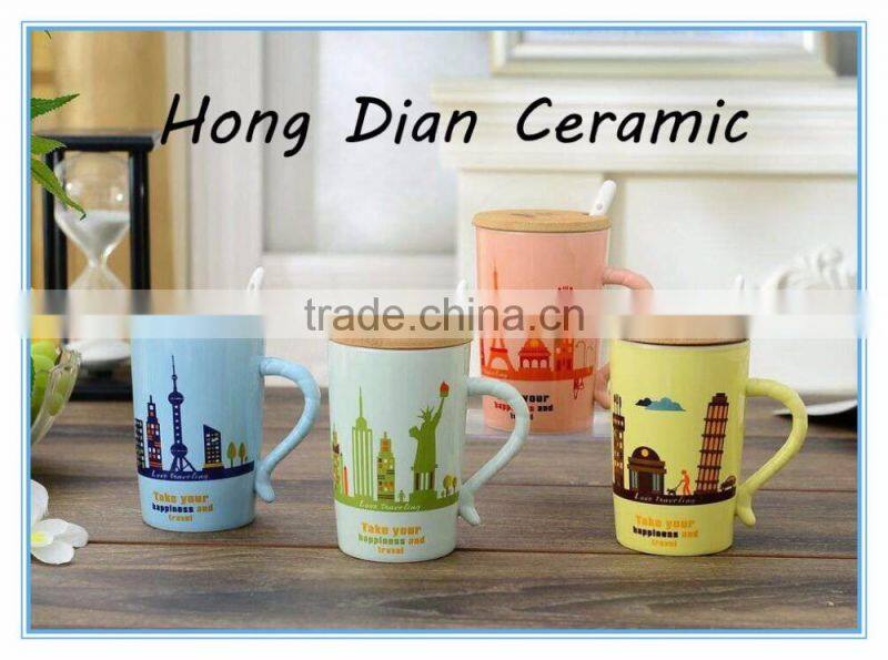 coffee mug bamboo coaster lid and handle and coaster