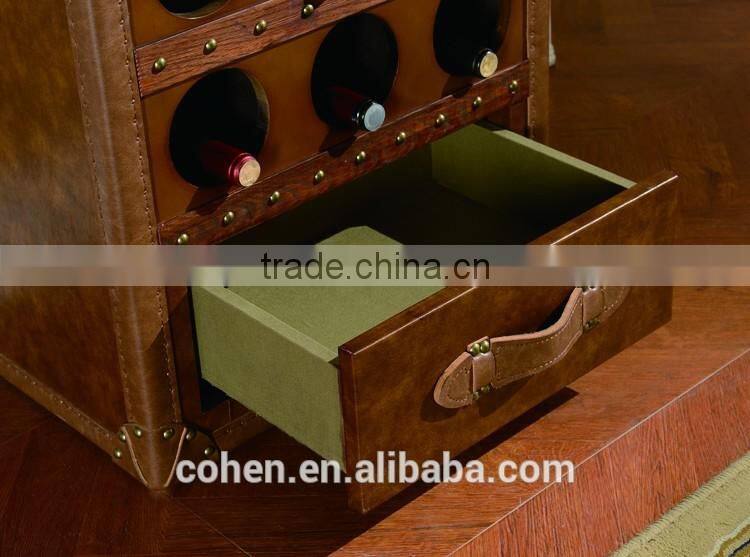 2016 Hot sale high quality China supplier handcraft high end retro vintage storage wine cabinet covered by top grain leather