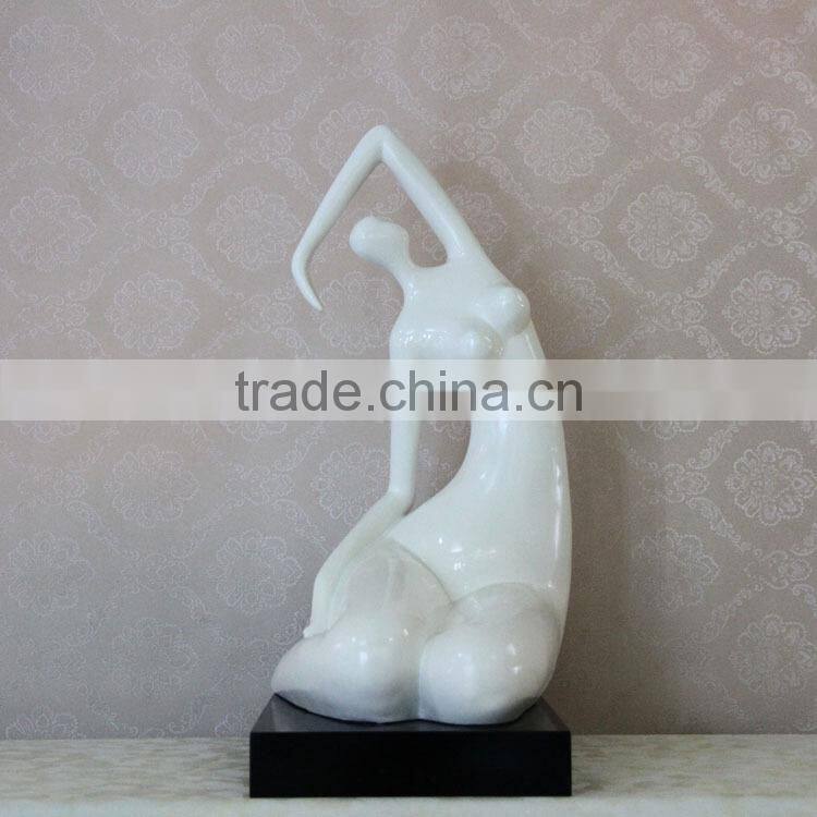 Modern Style White Gold Painted Resin Naked Dancing Lady Sculpture