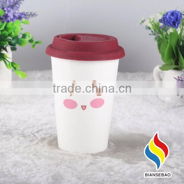 No handle custom ceramic travel coffee mug with silicone lid