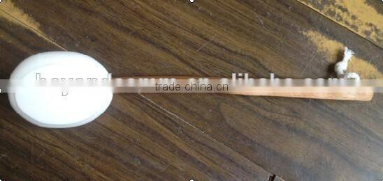 Shower brush with wooden handle and hanging rope