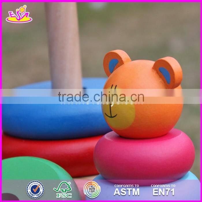 2017 new design colorful bear educational wooden baby stacking rings W13D137