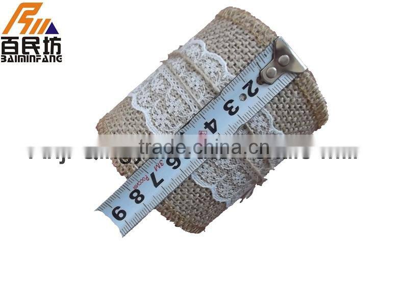 3''*3Y natural jute ribbon with lace on spool