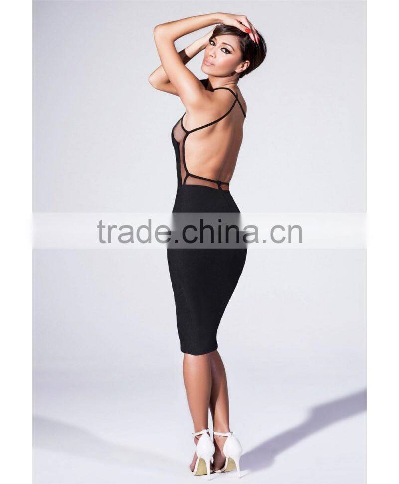 New Party Dress 2016 Women Backless Black Bodycon Pencil Midi slim Sexy Bodycon Bandage Dress
