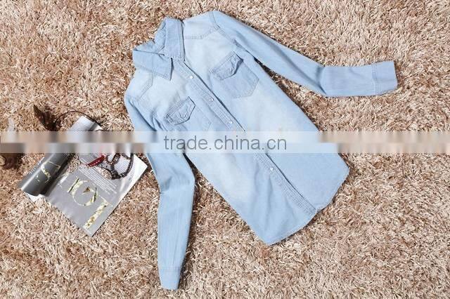 Plus size denim shirt women clothing nostalgic gradient jeans shirt vintage womens camisa jeans blusas feminina blouse