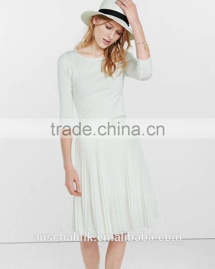 2016 new style girls high waisted ivory pleated midi skirt