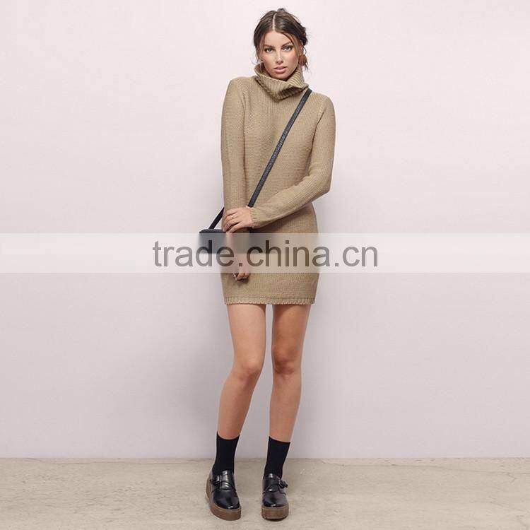 HAODUOYI Wholesale High Neck Bodycon Knitted Shirt Wrap Dress with Low Price