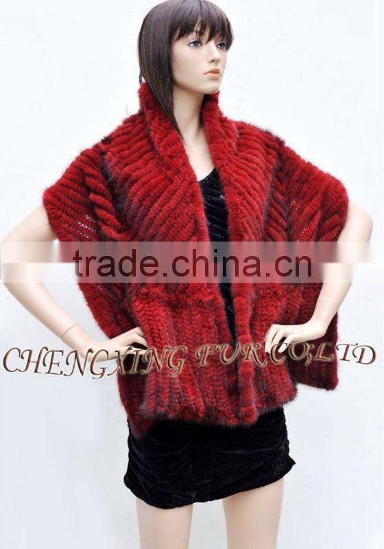 CX-B-M-46D Best Selling Wholesale Knit Mink Fur Lady's Latest Design Shawl