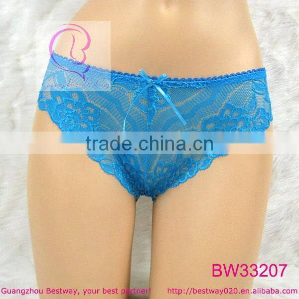 Front full transparent lace fabric back shiny satin panties with lace
