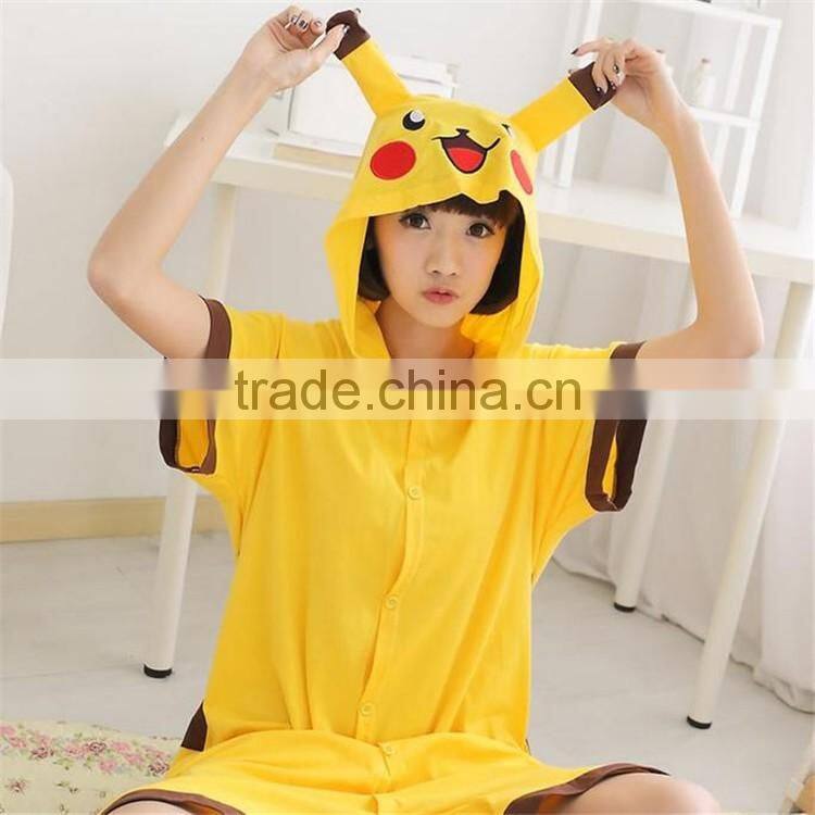 cute fashion summer clothing man and women short sleeve Pure cotton home wear Pikachu pajamas jumpsuits