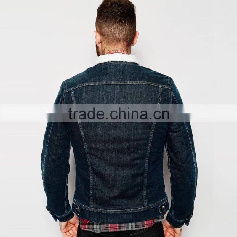 winter fashion warm black denim jacket men with fur