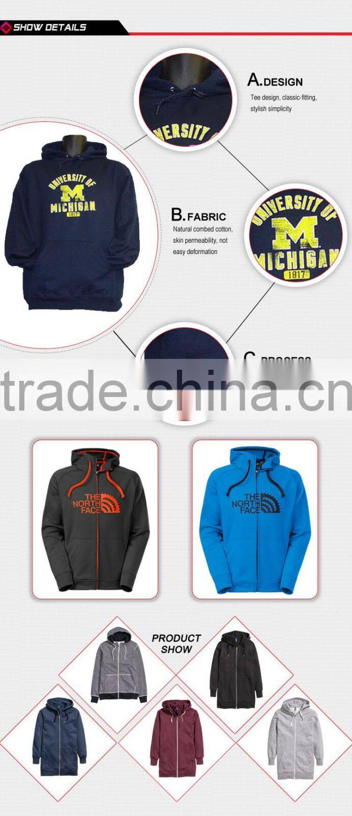 Wholesale High Quality Logo with hood men Navy Blue hoodie