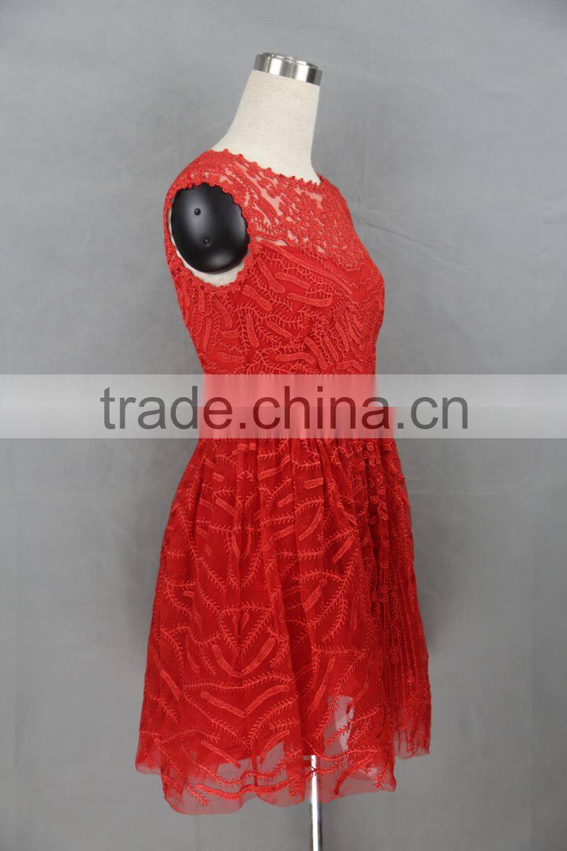 fashion crochet young girl popular bubble skirt red dress