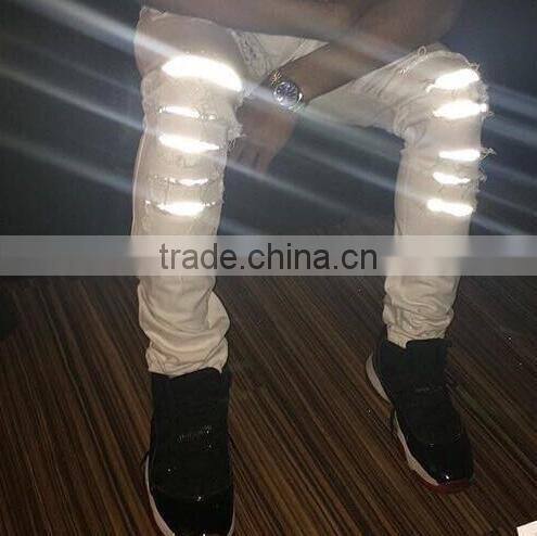 LED Mens Jeans lighting men jeans classic ripped pants men Denim destroyed male Jeans biker jean stretch trousers