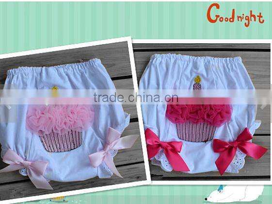 Hot sale high quality childrens boutique clothing baby girl short hot pants with cake candle kids lace bloomer