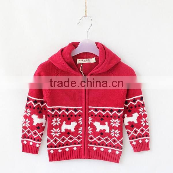 Kids wool sweater hooded xmas knitting cardigan