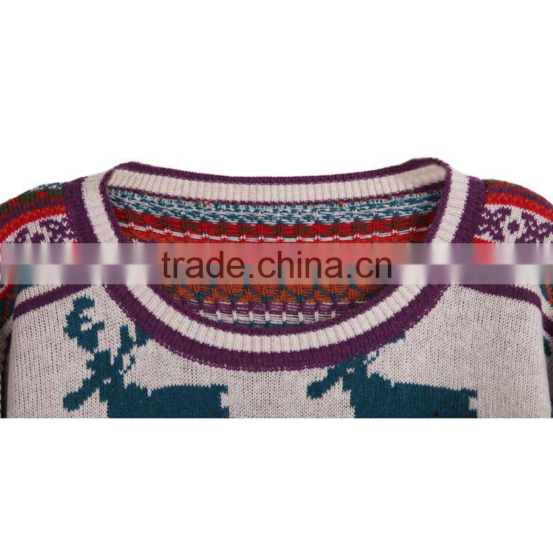 Xmas deer jacquard pattern oversized christmas sweater knitting patterns sweater