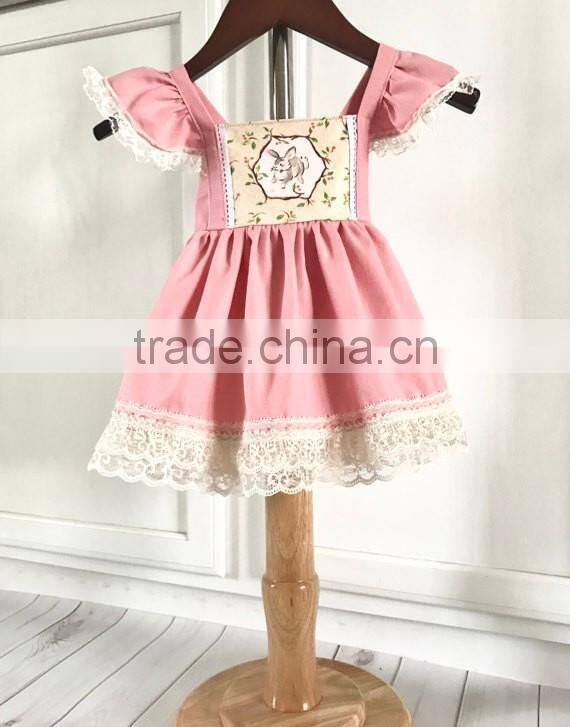 Little Girls Easter Bunny Holiday Dress Rabbit Flutter Sleeve Lace Pink Dress