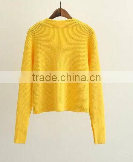 EY0864S Women Long Sleeve Deep V-Neck Knitted Pullover Sweater