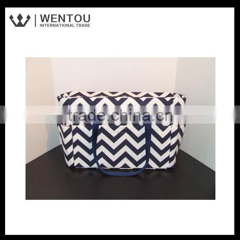 Navy Blue and White Stripe Chevron Print Diaper Bag