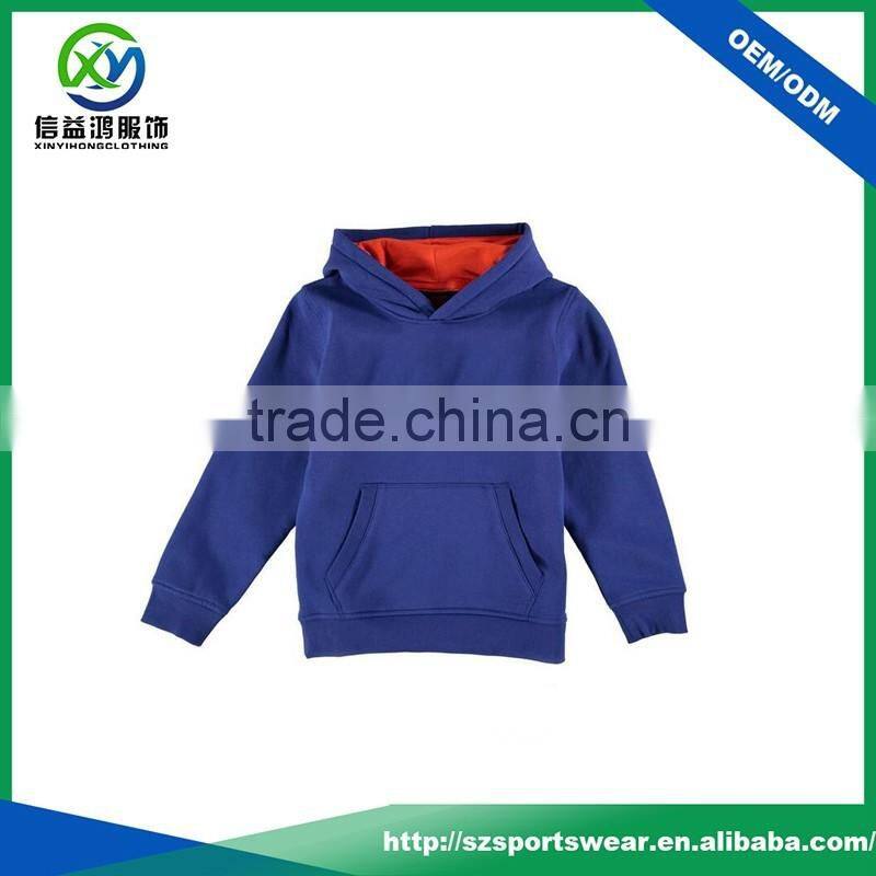 New Arrival 100%cotton fleece kids plain pullover hoodies in blue
