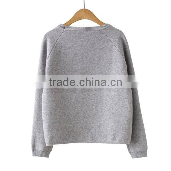 Latest Design Casual Women Grey Flower Print Raglan Sleeve Dip Hem Sweater Design For Women