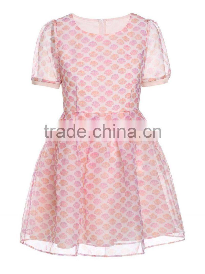 Girls organza printed pink sweet dresses