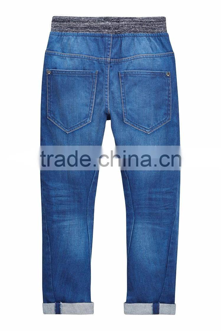 2017 Factory hot sale high quality stylish classic knitted waistband children jeans pants for boys