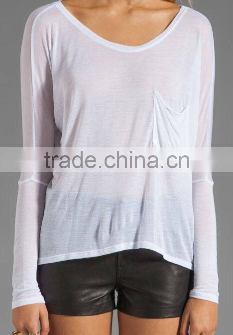 100% modal front breast pocket long sleeve dolman tee shirts