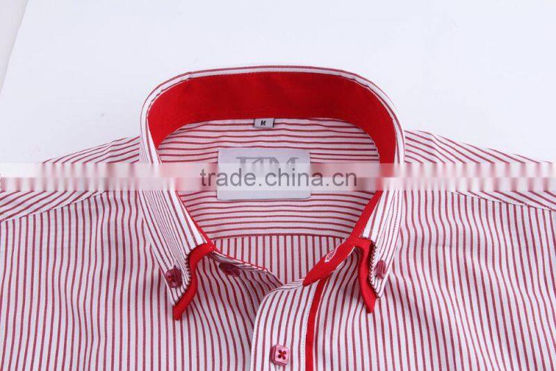 100% cotton red stripe double collar mens dress shirts
