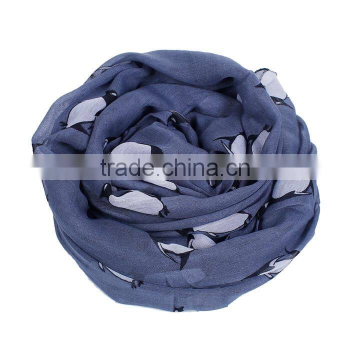 Voile Scarves & Wraps Rectangle White Gray Penguin Scarf Women