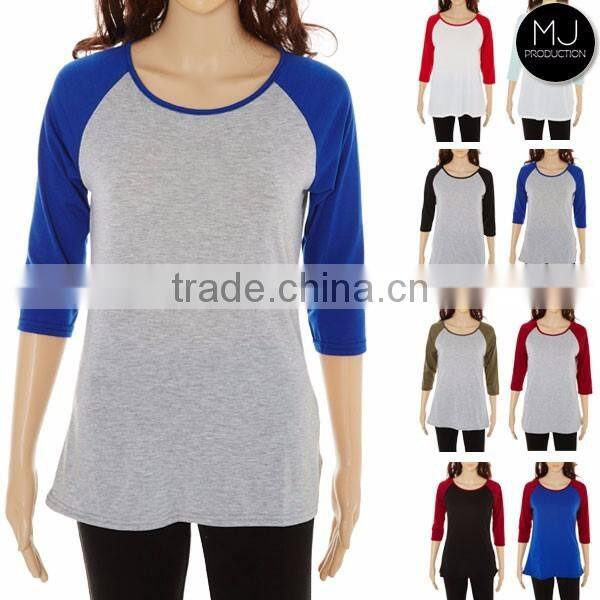 FACTORY wholesale colorful 3/4 sleeve raglan