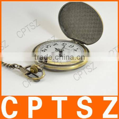 Classical Bronze Polish Men Quartz Pocket Watch with Pendant Chain