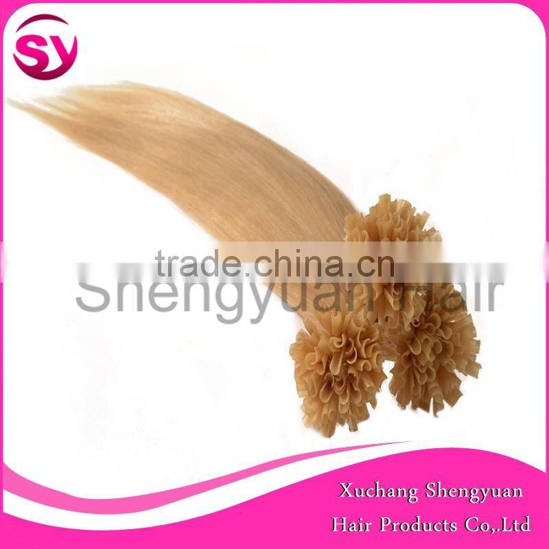 2016 Hot Selling Unprocessed Virgin Pre-bonded U-tip Hair Extension, Blonde Straight Human Hair