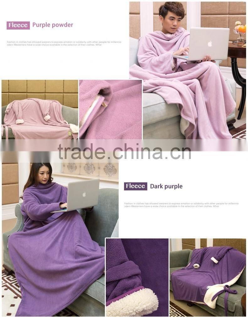 Solid color blanket with sleeves small fleece blanket