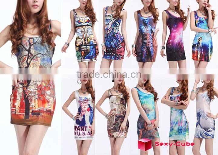 new dress summer 2015 ,women sexy Sleeveless dress Digital Printing party dress for women,latest dress designs S119-280