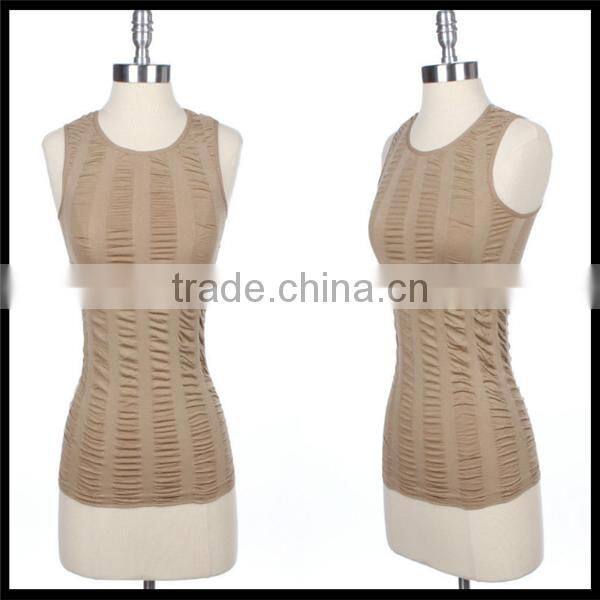 Women's Seamless Sleeveless Ruched Tank Top Stretch Spandex Regular Back brown color