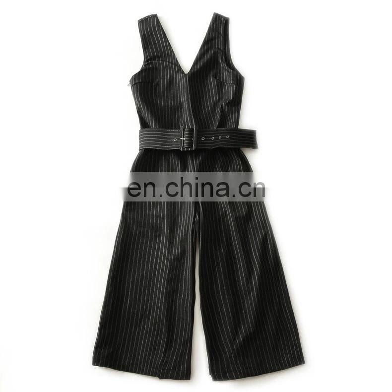 Topshop design V neck stripe pattern jumpsuits for women 2015