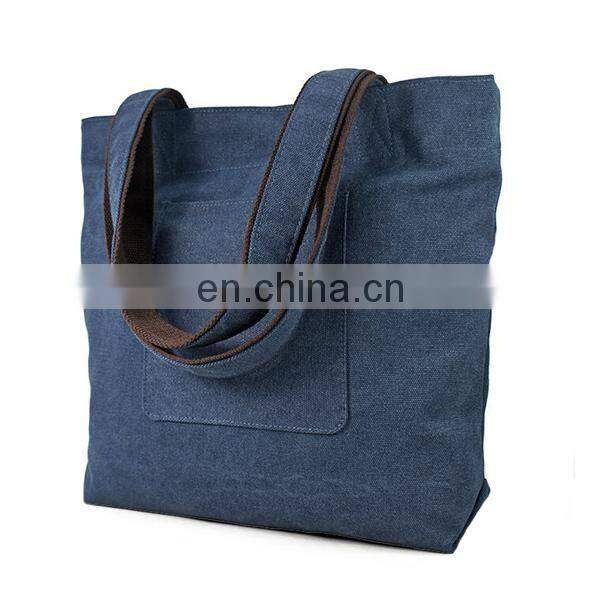 Fashion Canvas Tote Bag With Outside Pockets