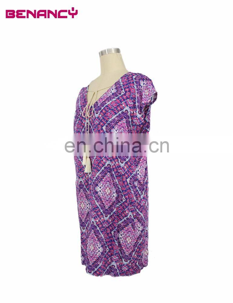 OEM Factory Price Indonesia Rayon Tile print Tunic Dress