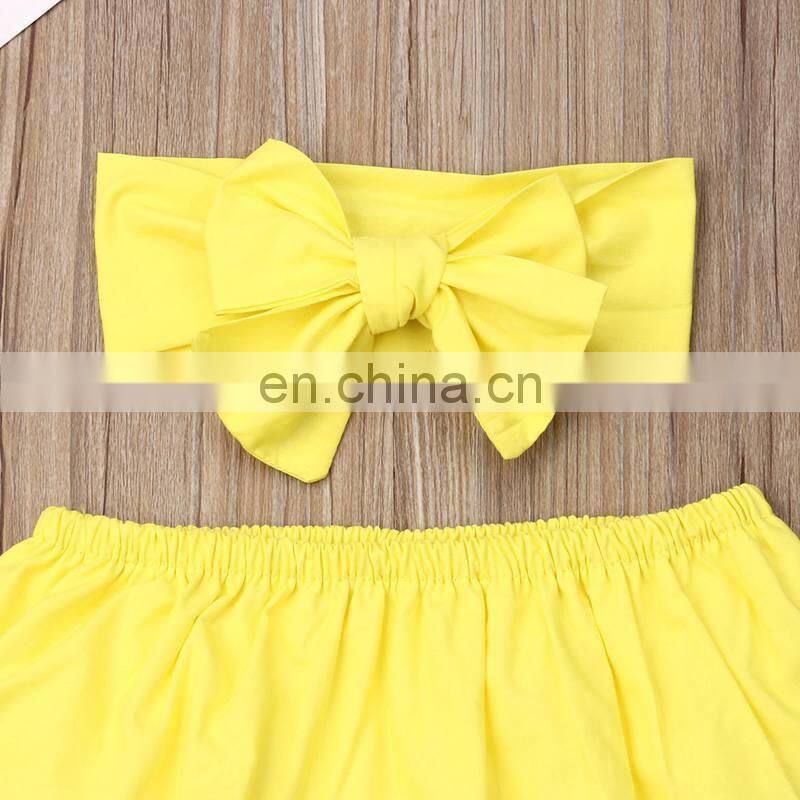 3Pcs Newborn Yellow Clothes Set Kid Baby Girl Outfit Off Shoulder Top+Tutu Tulle Skirt Set Summer Baby Clothing