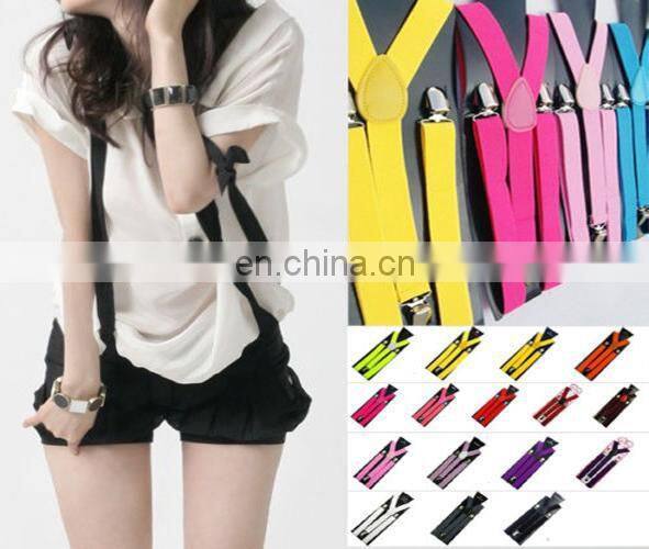 New Mens Womens Unisex Clip-on Suspenders Elastic Y-Shape Adjustable Braces Solids 25*100cm Colorful
